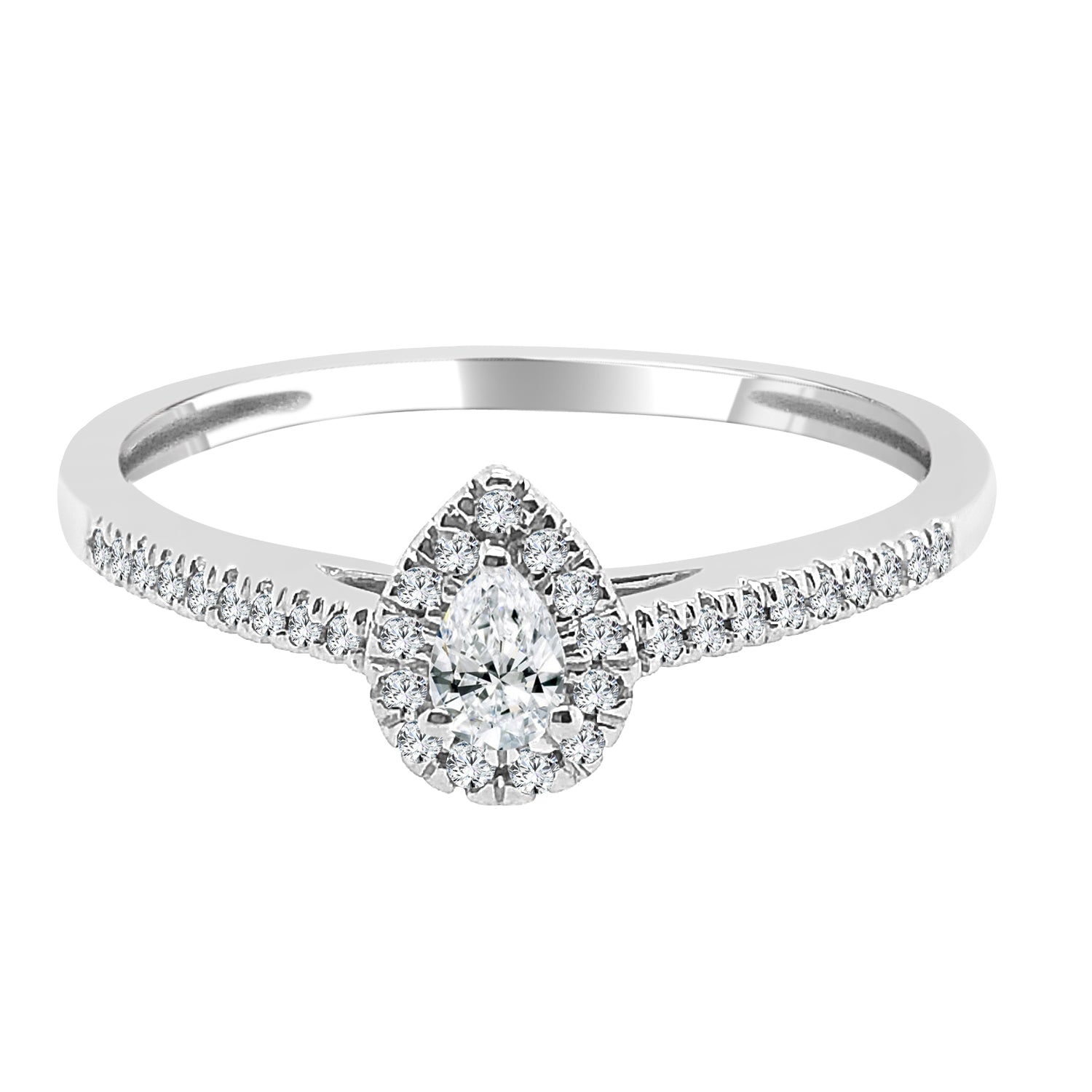 Pear Shape Natural Diamond Engagement Ring in 14 Karat White Gold (0.10 ct)