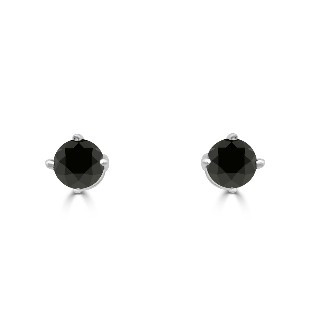 14 Karat White Gold 4 Prong Solitaire Studs with 1.50 Carat Black Diamond – Timeless Elegance and Unmatched Brilliance