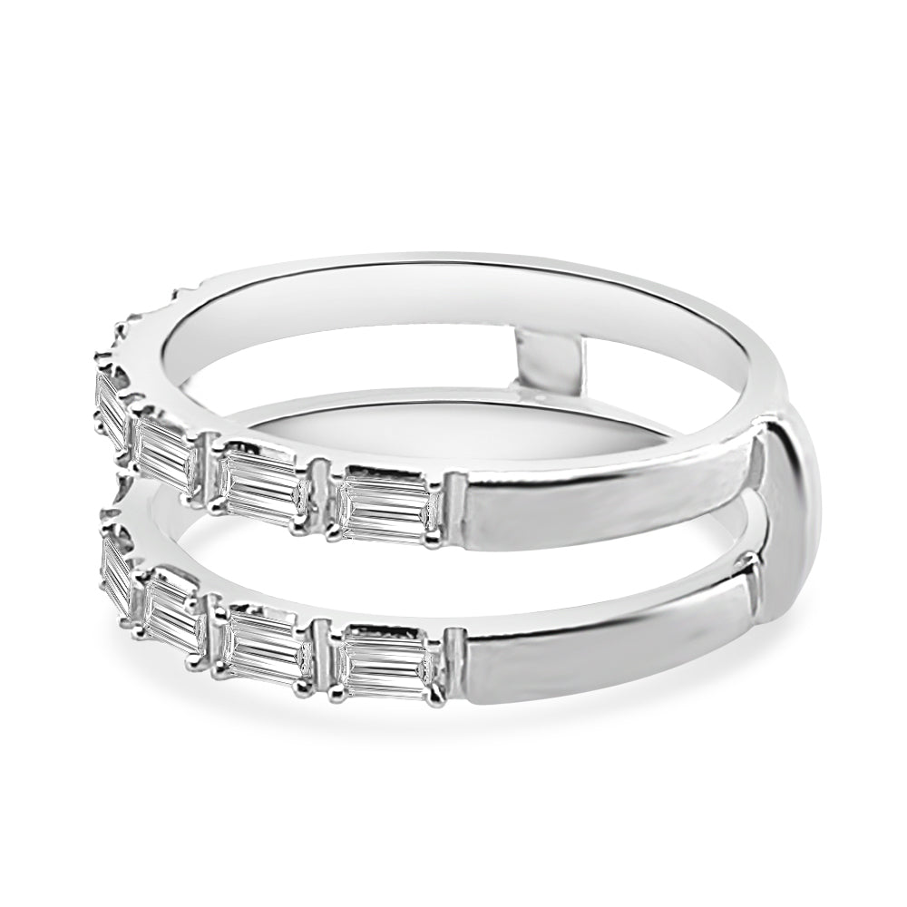 10 Karat White Gold Emerald Cut Diamond Wedding Band with 0.55 Carat Natural Diamond Ring Guard