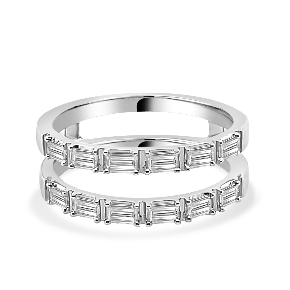 10 Karat White Gold Emerald Cut Diamond Wedding Band with 0.55 Carat Natural Diamond Ring Guard