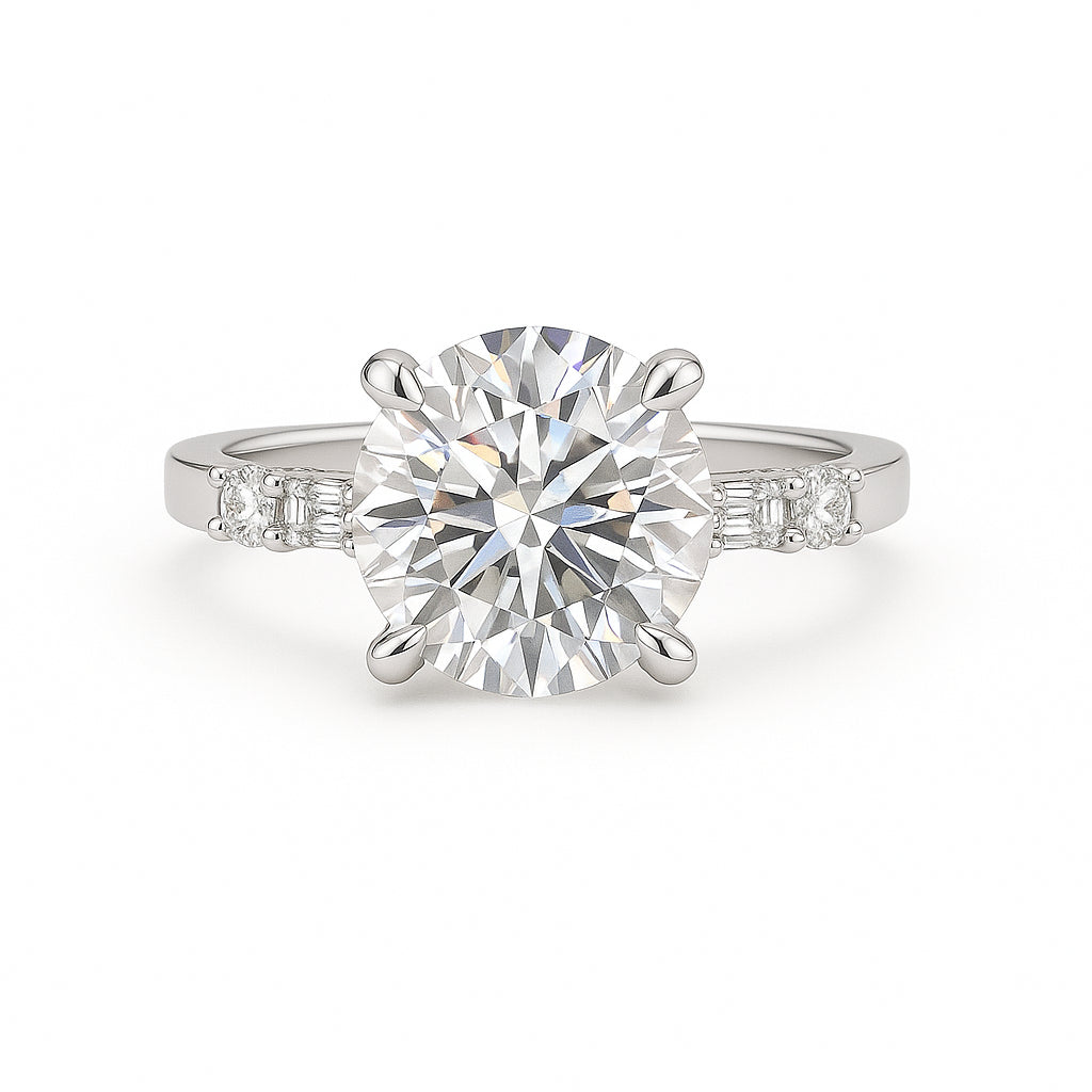 14 Karat White Gold Round and Emerald Alternating Engagement Mounting