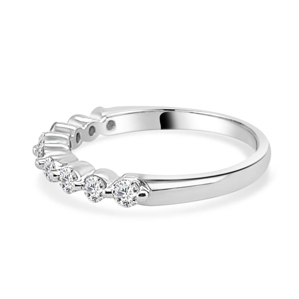 Stunning 14 Karat White Gold Shared Prong 9 Stone Wedding Band with 0.50 Carat Natural Diamond - Classic Round Shape