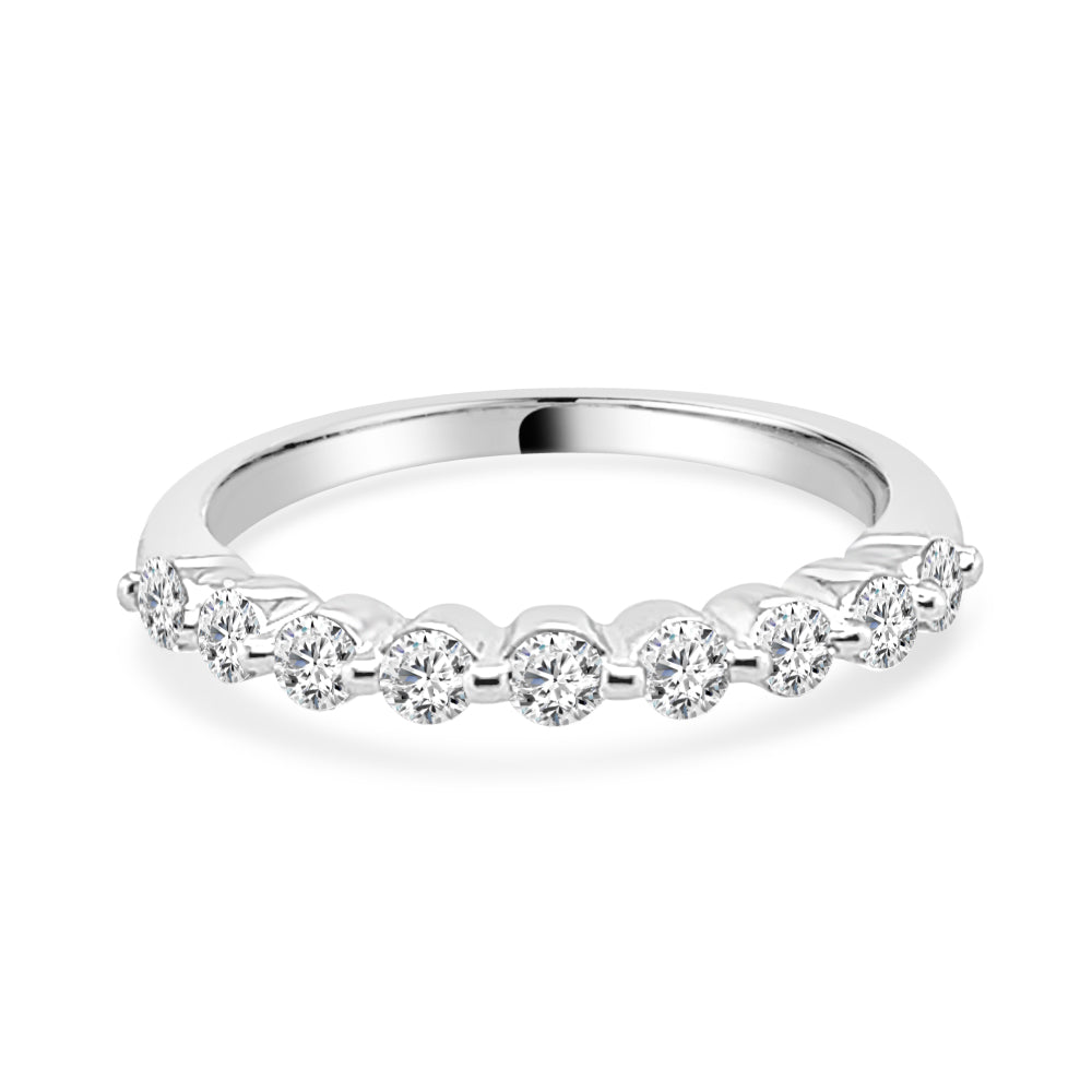 Stunning 14 Karat White Gold Shared Prong 9 Stone Wedding Band with 0.50 Carat Natural Diamond - Classic Round Shape