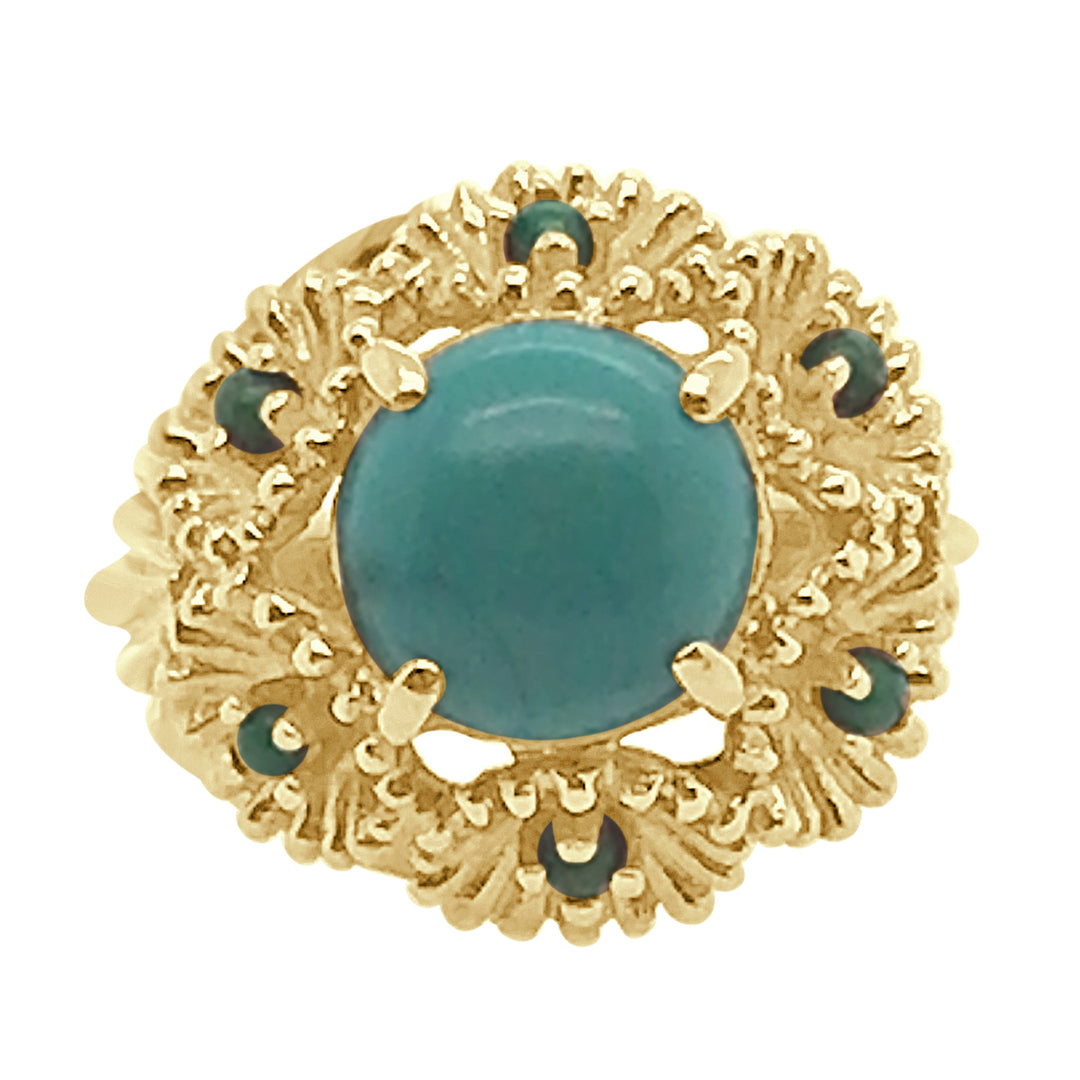 Vintage 14K Yellow Gold Turquoise Ring: Timeless Beauty in Unique Shape