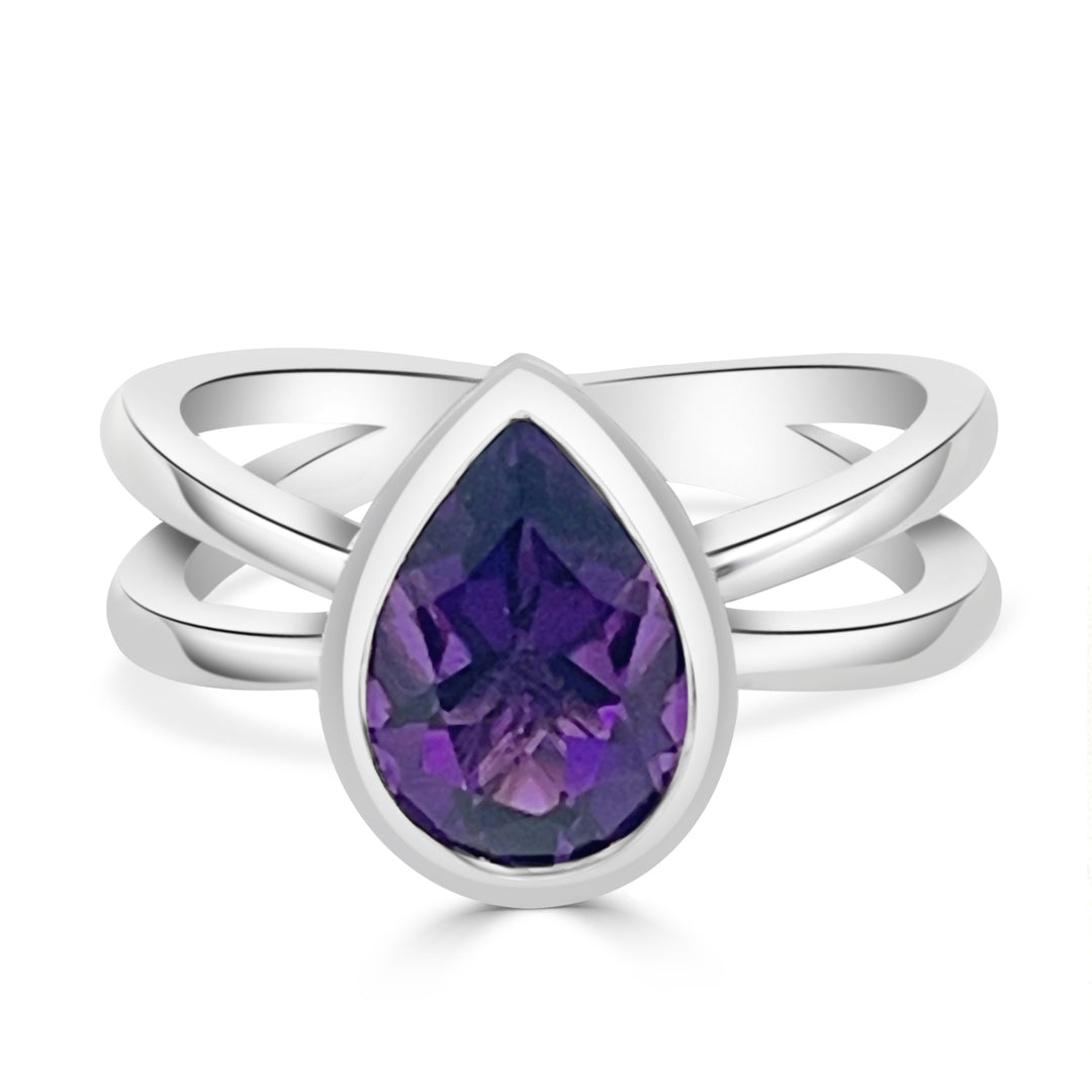 Sterling Silver Amethyst Ring in Unique Shape