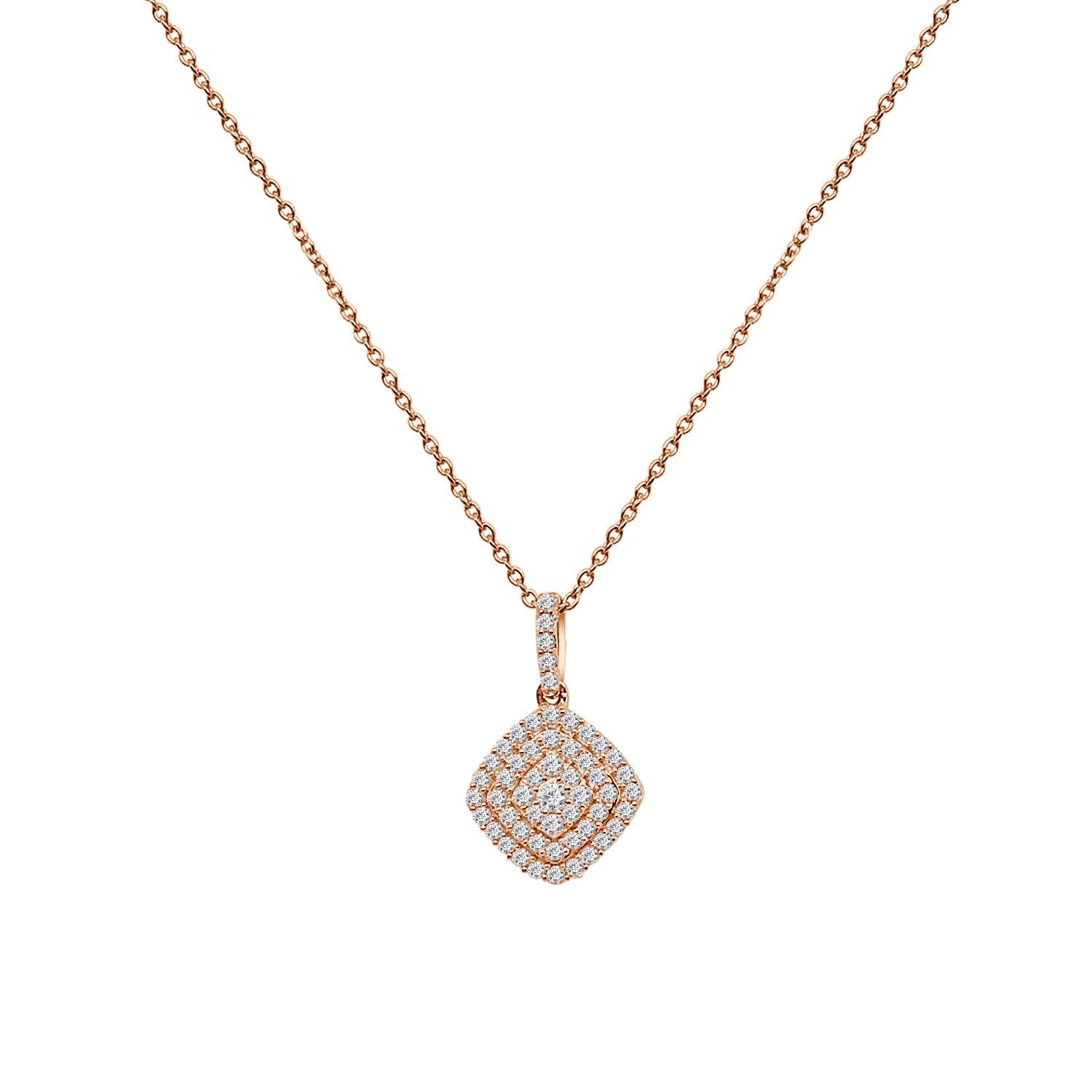 10K Yellow Gold Drop Cushion Halo Cluster Necklace with 0.33ct Natural Diamond