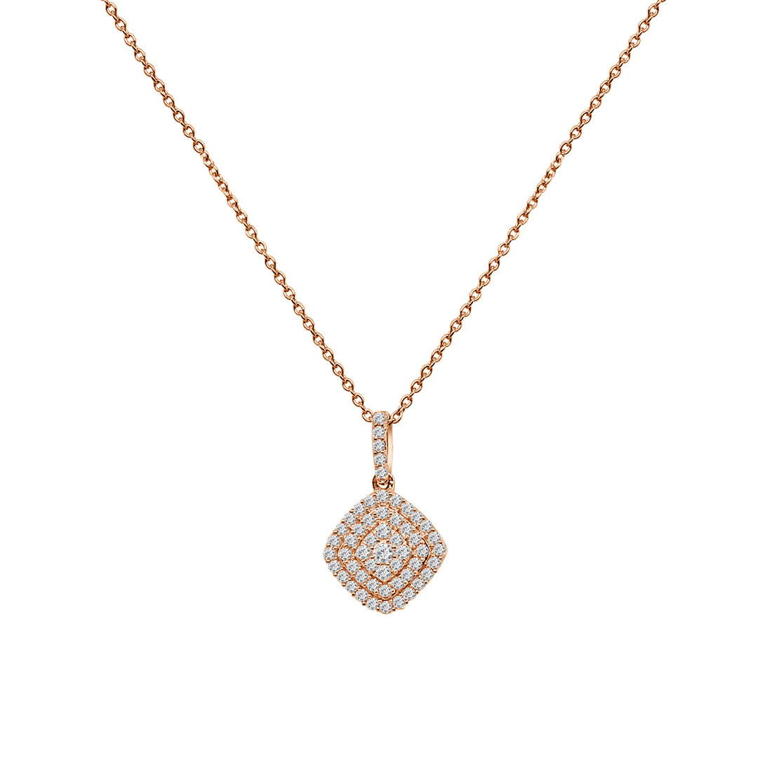 Radiant Bloom: 10 Karat Yellow Gold Drop Cushion Halo Cluster Necklace with Natural Diamond