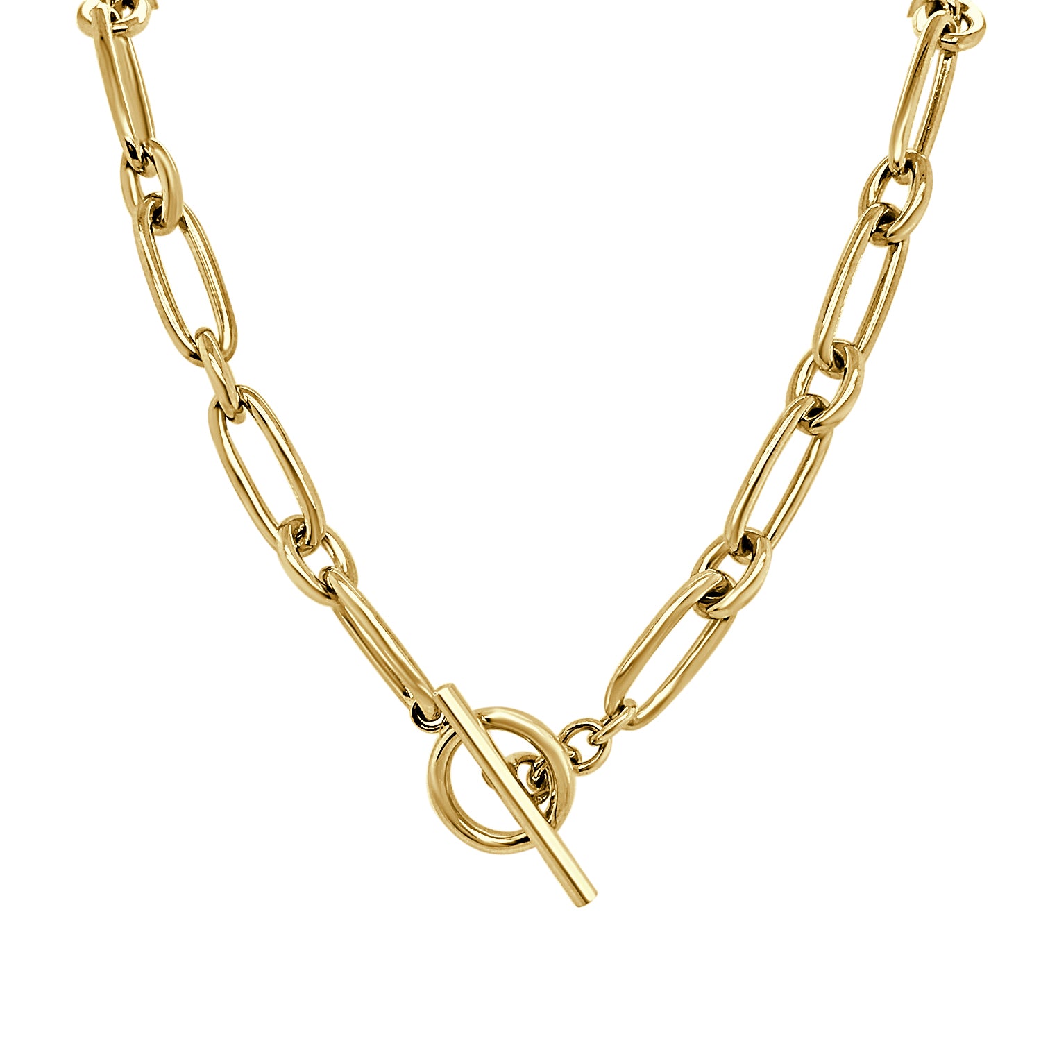 14K Yellow Gold Paperclip Link Necklace with Toggle Clasp