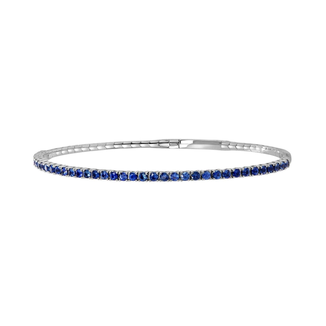 14 Karat White Gold Flex Bangle Bracelet with Blue Sapphire Round Shape 0.96 Carats
