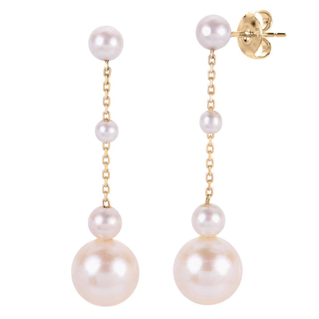 14 Karat Yellow Gold Graduated AA Pearl Earrings