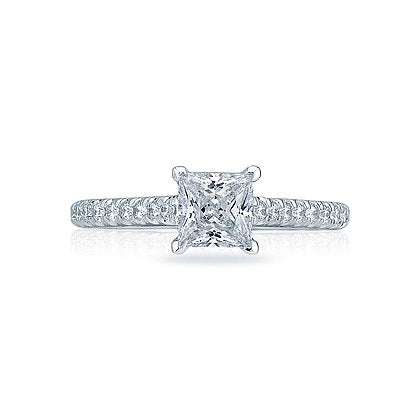 Sparkling Elegance: 18 Karat White Gold Princess Shape Engagement Mounting with Cubic Zirconia