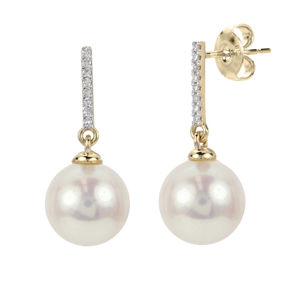 14 Karat Yellow Gold Cultured Pearl and Diamond Earrings