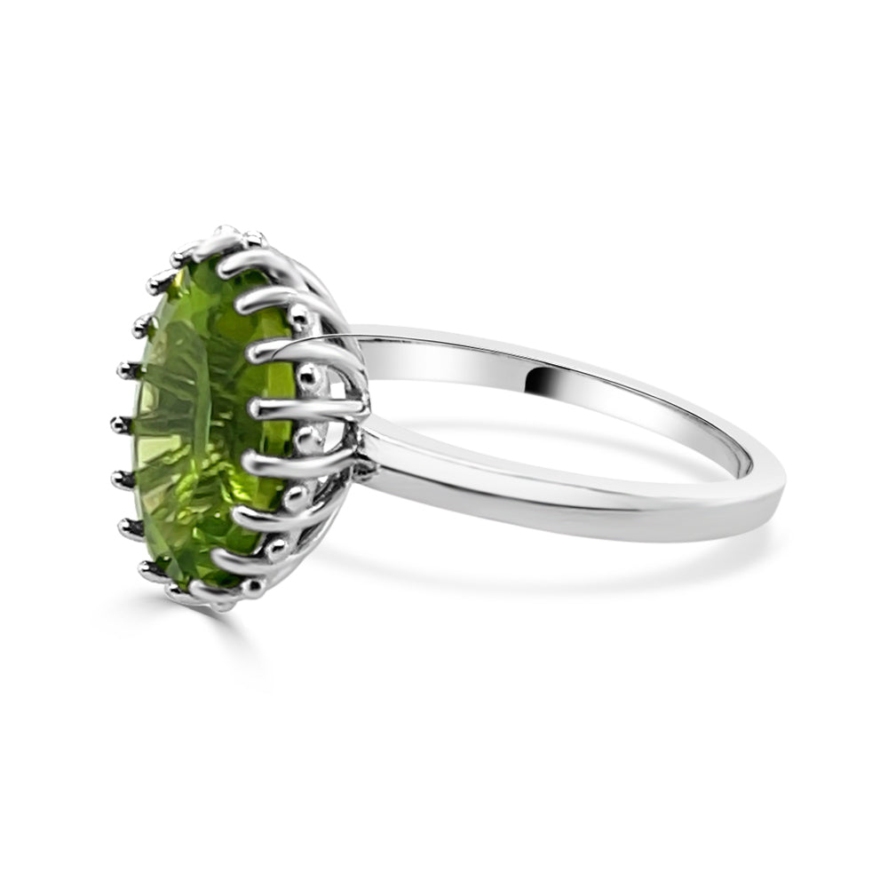 Sterling Silver Peridot Ring - Intriguing Shape and Stunning Green Gemstone