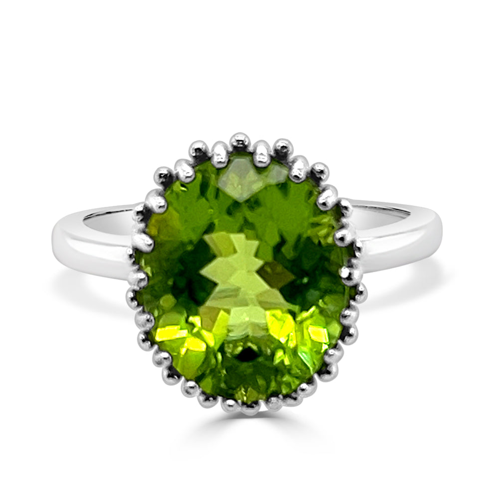 Sterling Silver Peridot Ring - Intriguing Shape and Stunning Green Gemstone