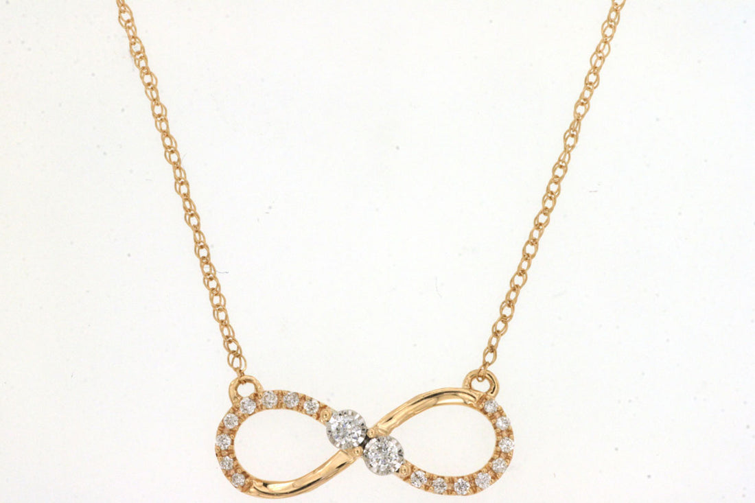 14 Karat Yellow Gold Cable Infinity Stationary Necklace with Round Natural Diamond