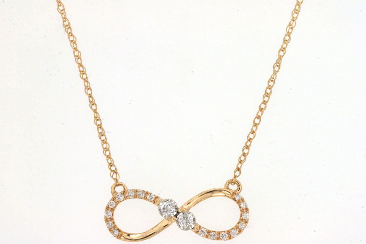 14 Karat Yellow Gold Cable Infinity Stationary Necklace with Round Natural Diamond