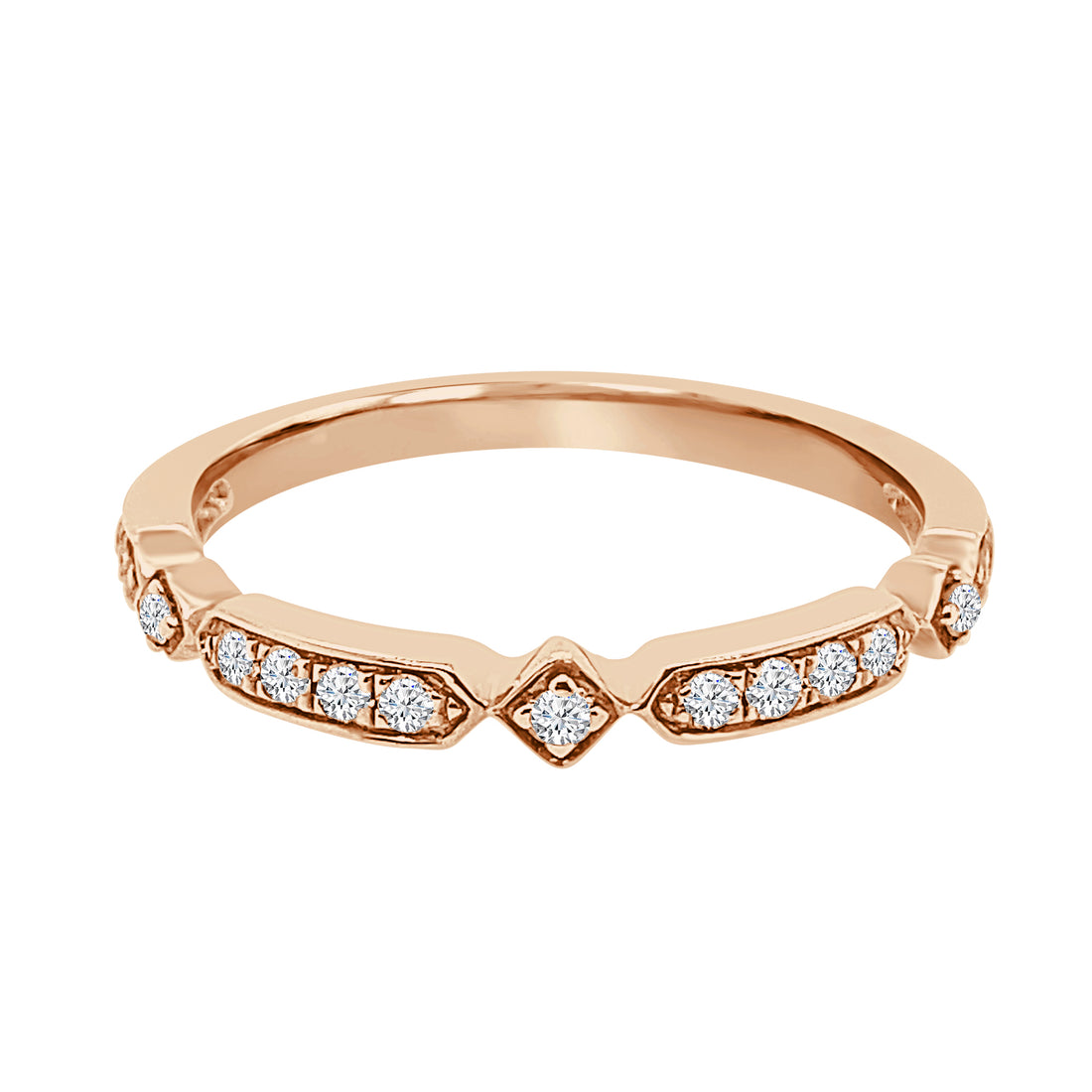 Stunning 14 Karat Rose Gold Wedding Band with Natural Diamond Accent - 0.18 Carat