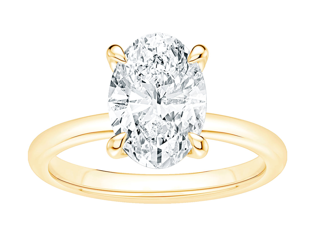 Unique Oval Lab Diamond 14 Karat Yellow Gold Engagement Ring - 3.00 ct