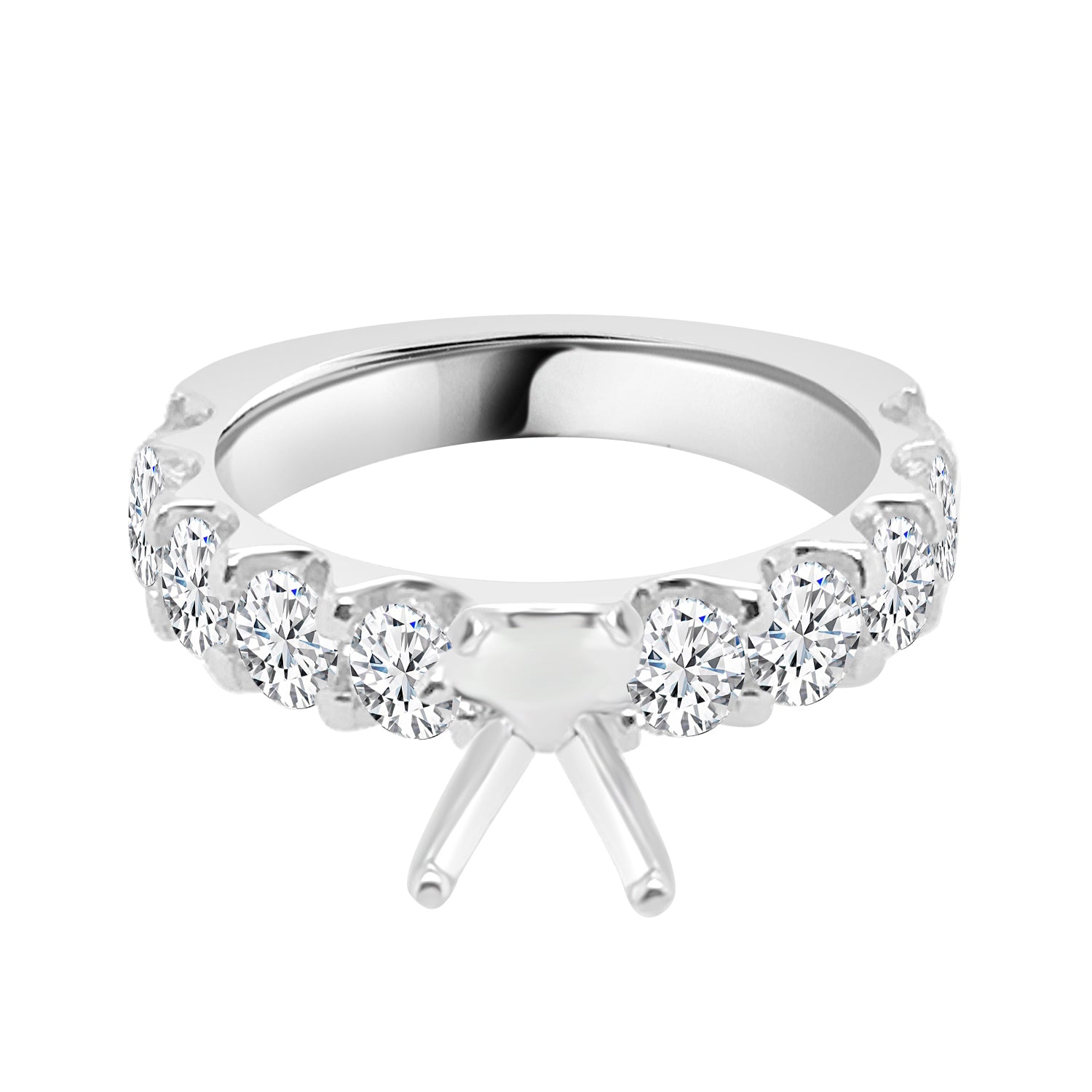 14K White Gold Natural Diamond Round Shape Engagement Mounting - 0.88 Carat