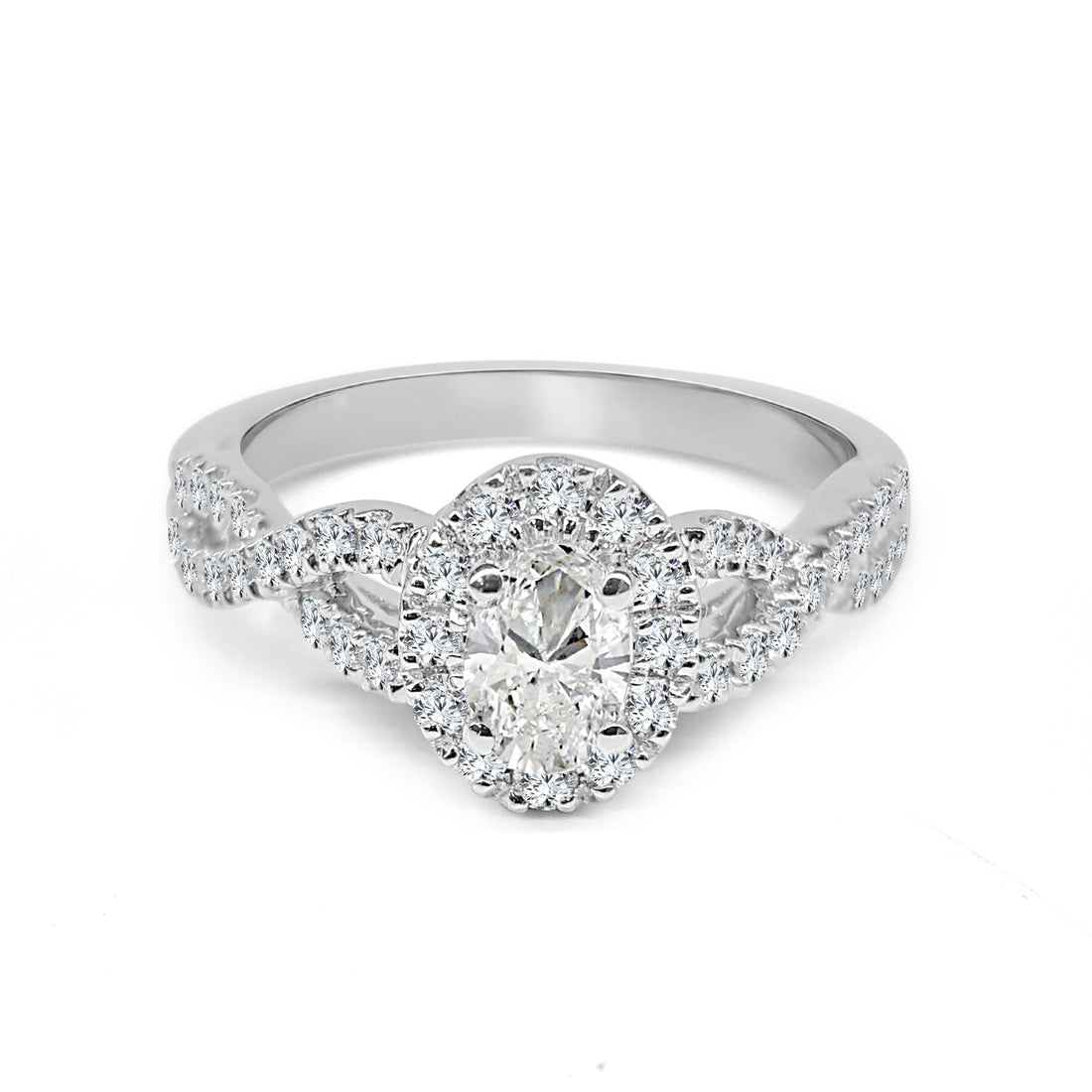 Oval Twist Shank Natural Diamond Engagement Ring in 14K White Gold (0.34 ct)
