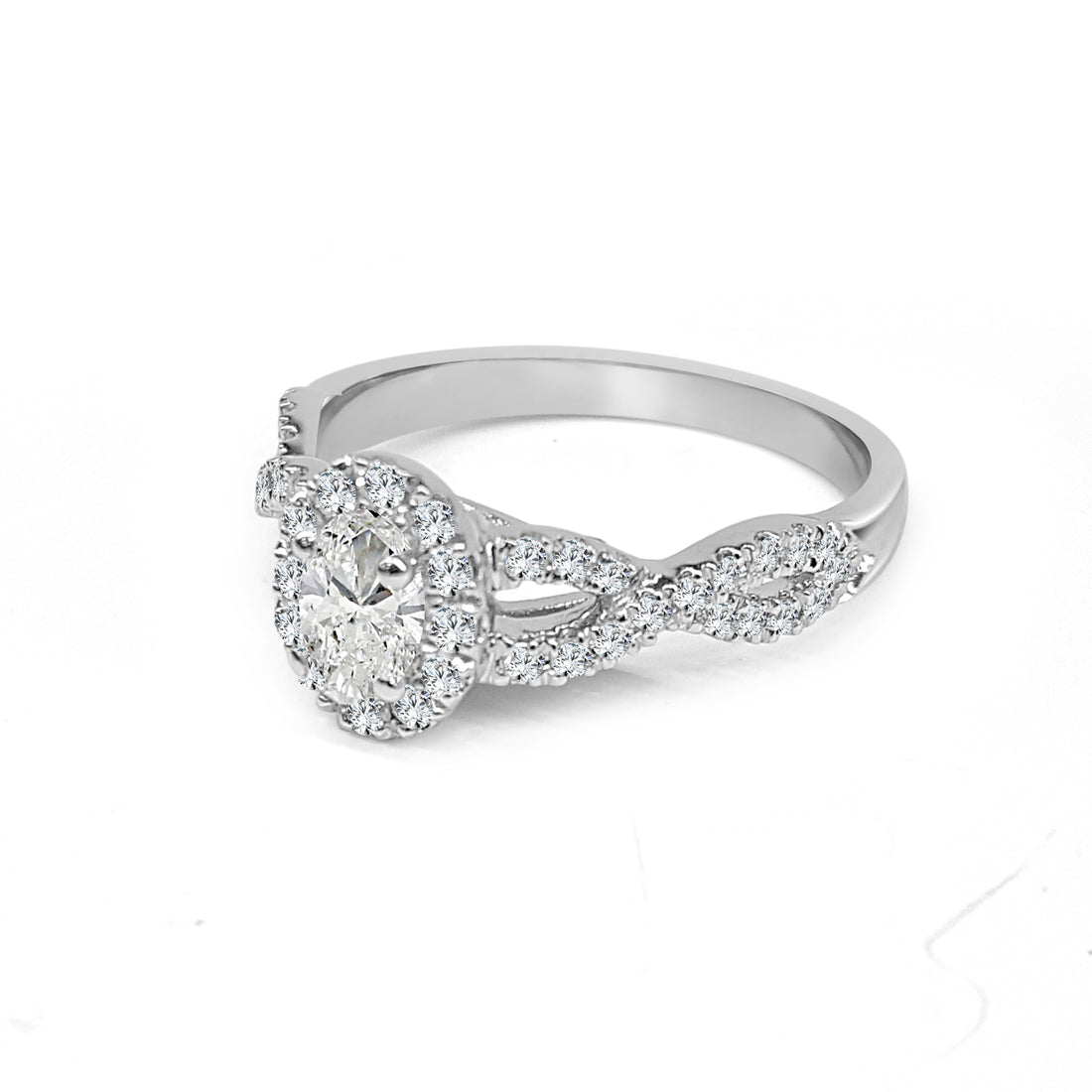 Oval Twist Shank Natural Diamond Engagement Ring in 14K White Gold (0.34 ct)