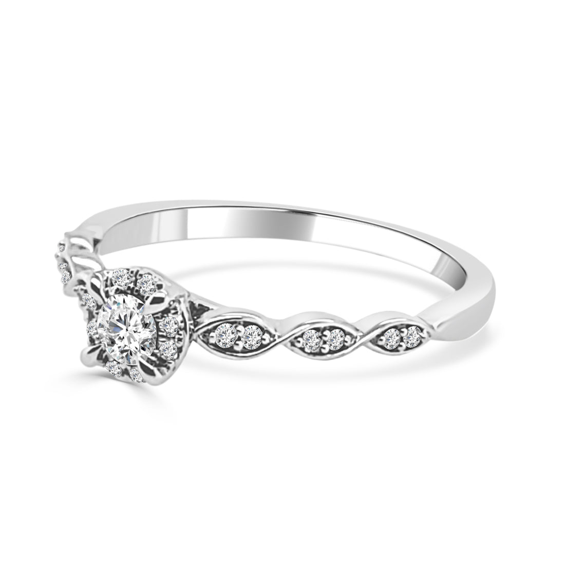 Scallop Round 10K White Gold Natural Diamond Engagement Ring (0.20 ct)