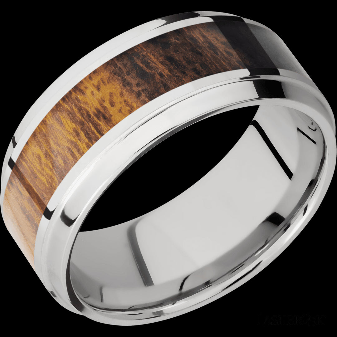 Cobalt Chrome Wedding Band with Desert Iron Wood Inlay - Size 10