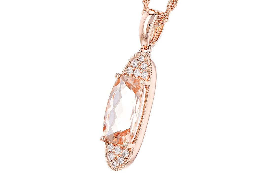 14 Karat Rose Gold Morganite Rope Detailed Oval Pendant Necklace - Cushion Shape 1.55 Carat