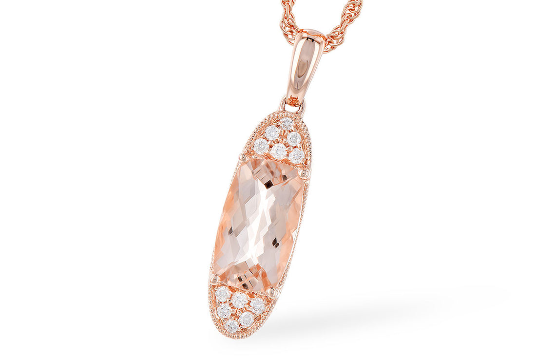 14 Karat Rose Gold Morganite Rope Detailed Oval Pendant Necklace - Cushion Shape 1.55 Carat