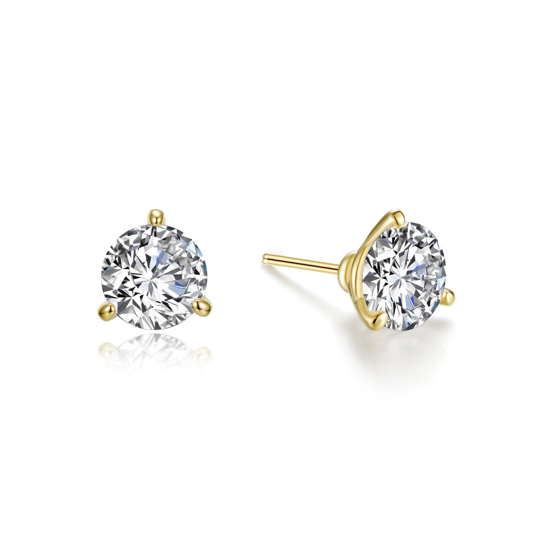 Martini Solitaire Studs in Gold Plated Sterling Silver with Lassaire - 2 Carats