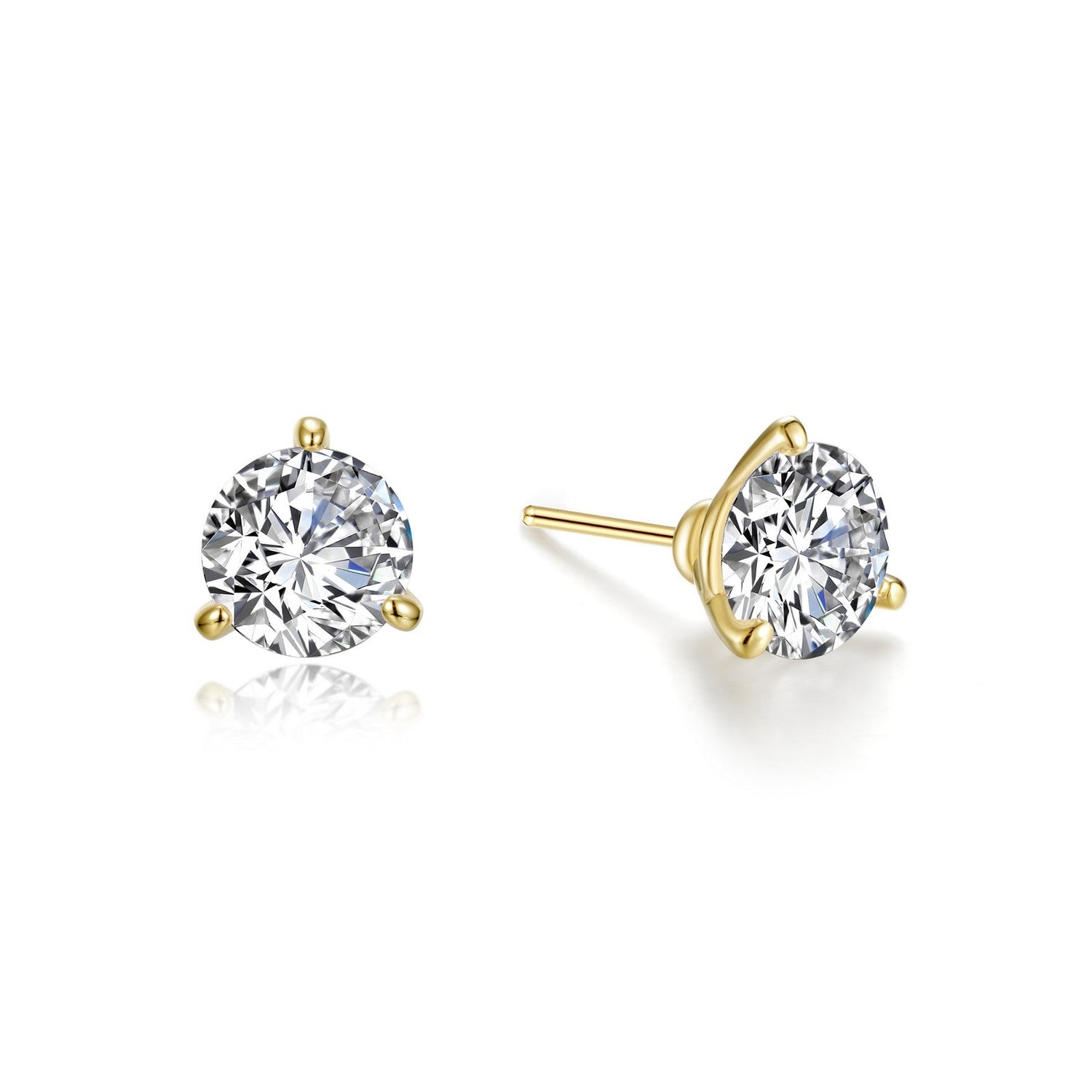 Martini Solitaire Studs in Gold Plated Sterling Silver with Lassaire - 2 Carats