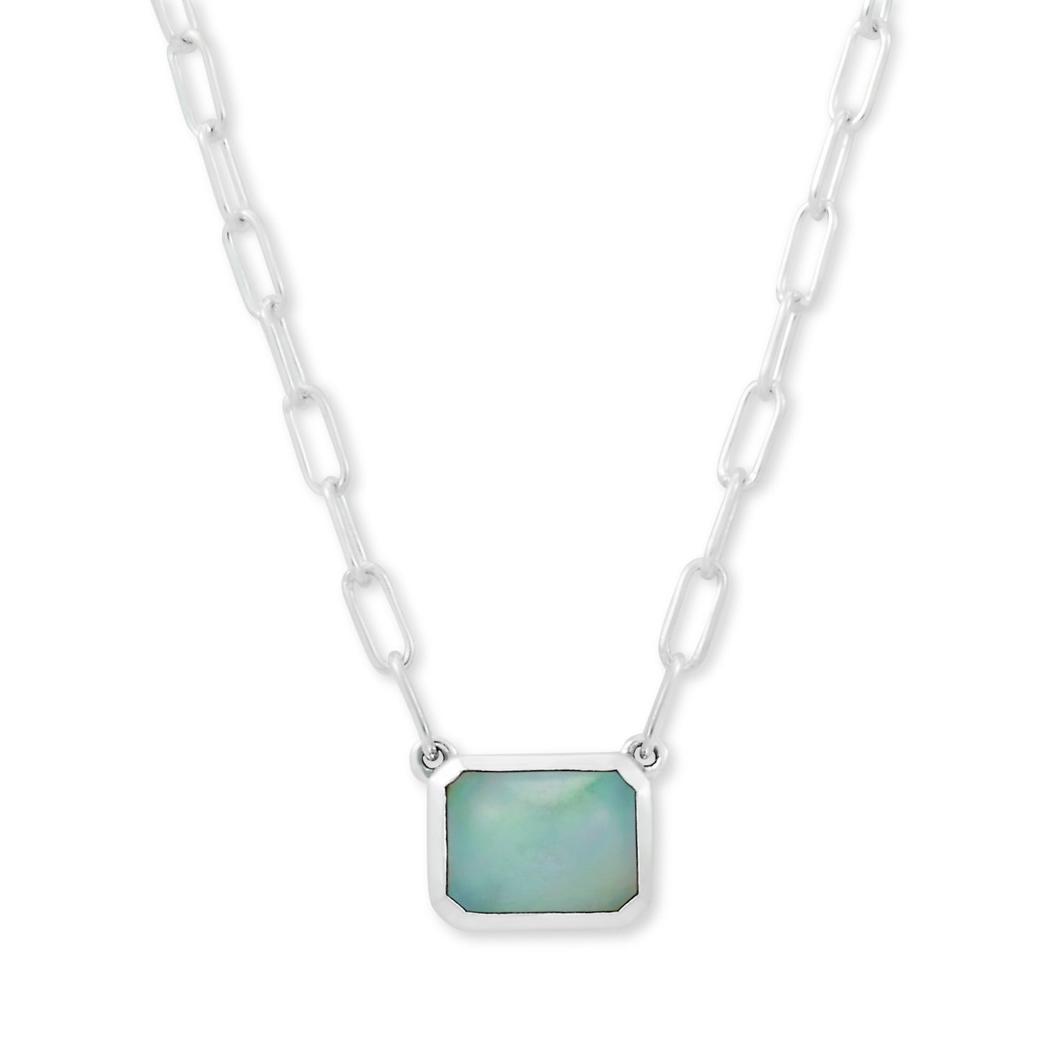 Ethereal Opal Necklace: Sterling Silver Emerald Cut Solitaire