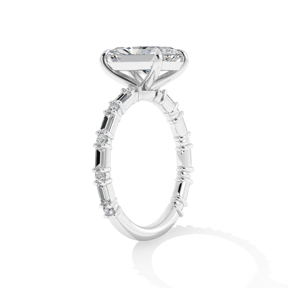 Platinum Round Solitaire Engagement Mounting with Diamond Bridge - 1.50 CT Cubic Zirconia