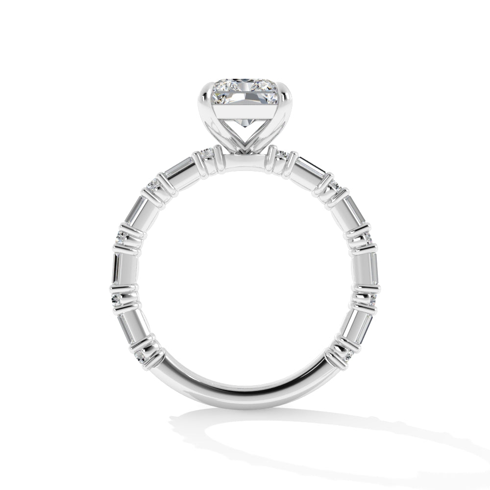 Platinum Round Solitaire Engagement Mounting with Diamond Bridge - 1.50 CT Cubic Zirconia