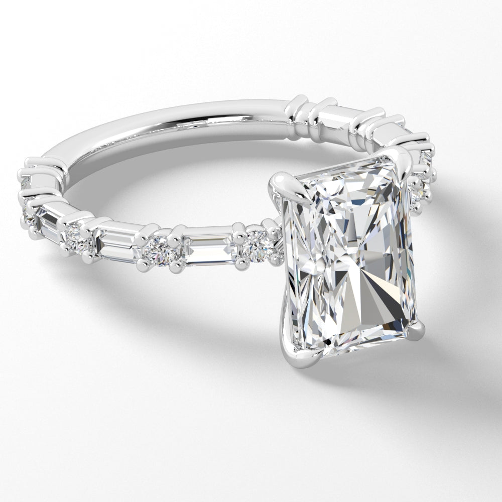 Platinum Round Solitaire Engagement Mounting with Diamond Bridge - 1.50 CT Cubic Zirconia