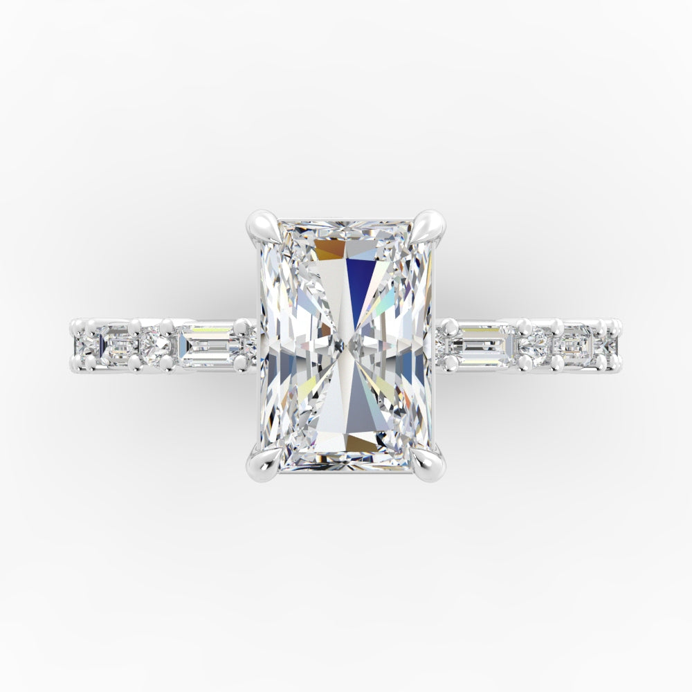 Platinum Round Solitaire Engagement Mounting with Diamond Bridge - 1.50 CT Cubic Zirconia