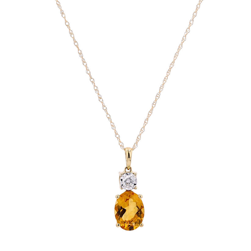 10 Karat Yellow Gold Citrine and Diamond Halo Necklace