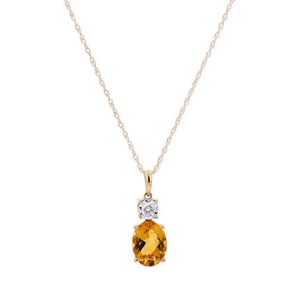 10 Karat Yellow Gold Citrine and Diamond Halo Necklace