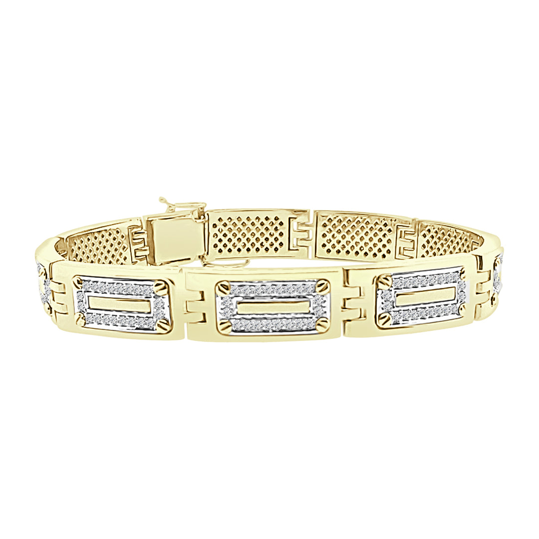 Dazzling Diamond Brilliance: 14K Yellow Gold Fancy Link Bracelet with Natural Diamonds