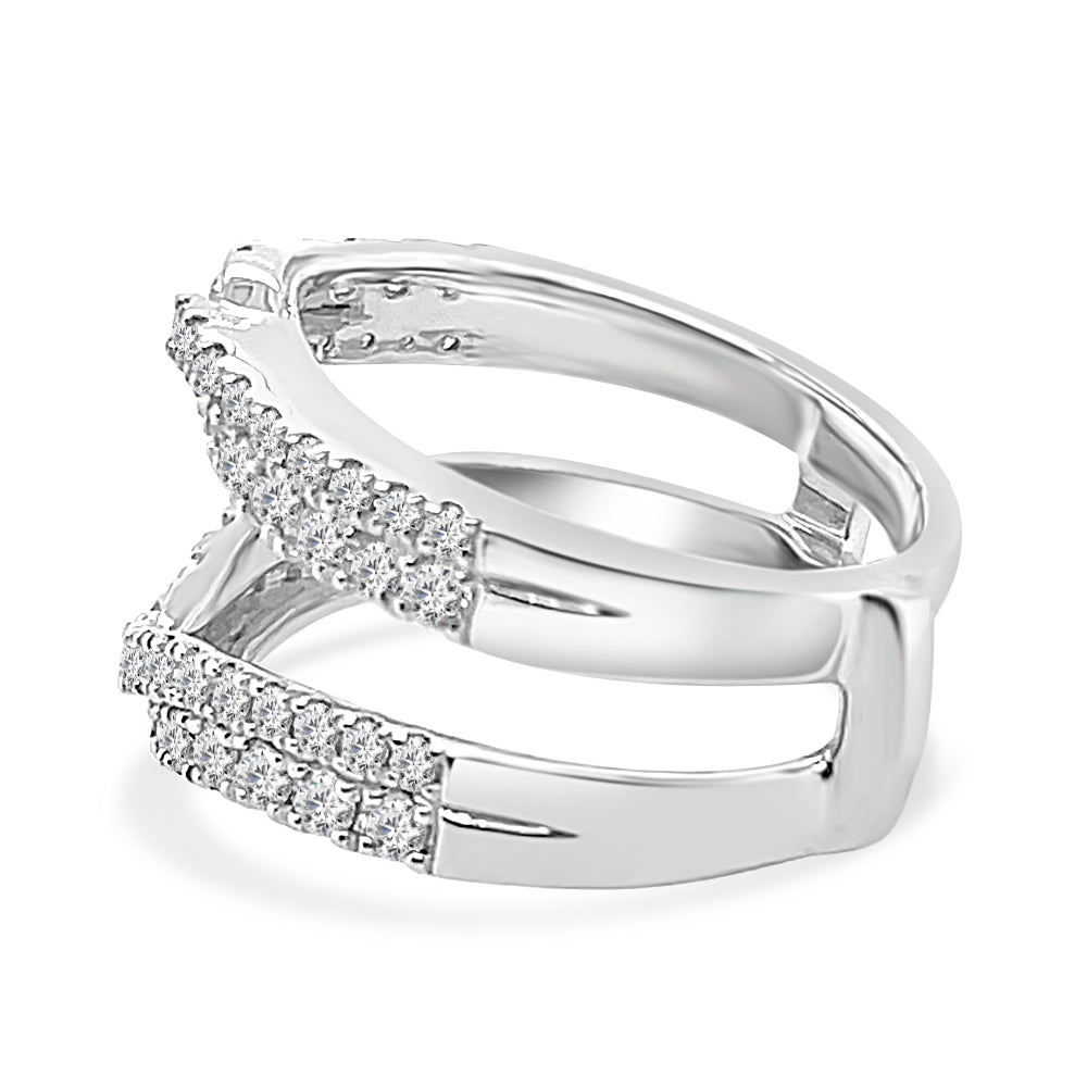 1.00 Carat Round Diamond Wedding Band with Diamond Overpass Ring Guard in 14 Karat White Gold