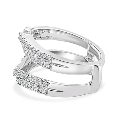 1.00 Carat Round Diamond Wedding Band with Diamond Overpass Ring Guard in 14 Karat White Gold