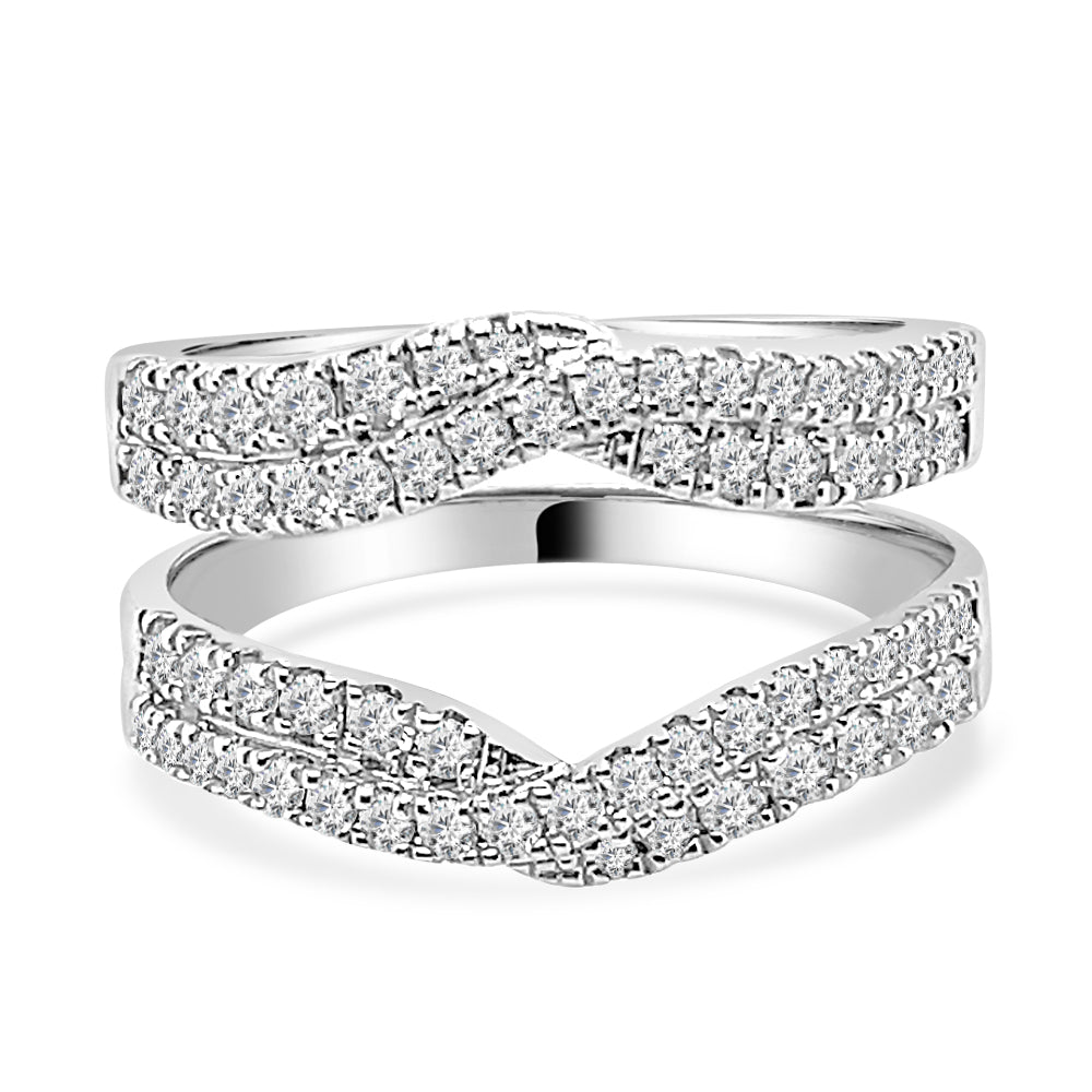 1.00 Carat Round Diamond Wedding Band with Diamond Overpass Ring Guard in 14 Karat White Gold