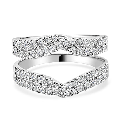 1.00 Carat Round Diamond Wedding Band with Diamond Overpass Ring Guard in 14 Karat White Gold