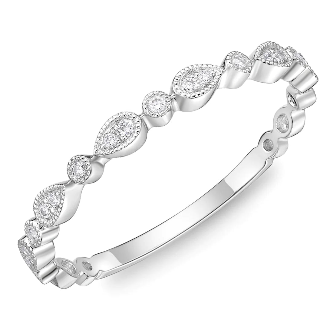 Vintage Pear &amp; Round Diamond Ring in 18 Karat White Gold (0.24 ct)