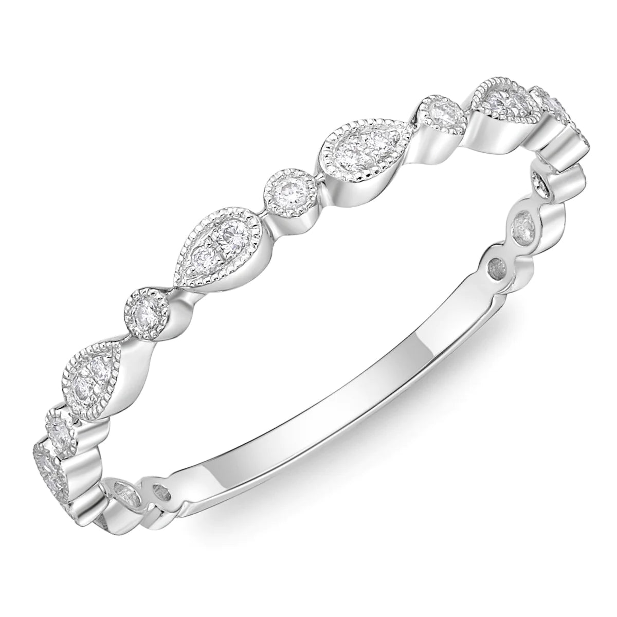 Vintage Pear &amp; Rd 0.24 ct Natural Diamond Ring in 18 Karat White Gold
