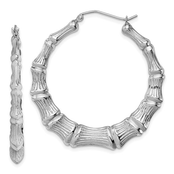 Rhodium Bamboo Sterling Silver Earrings