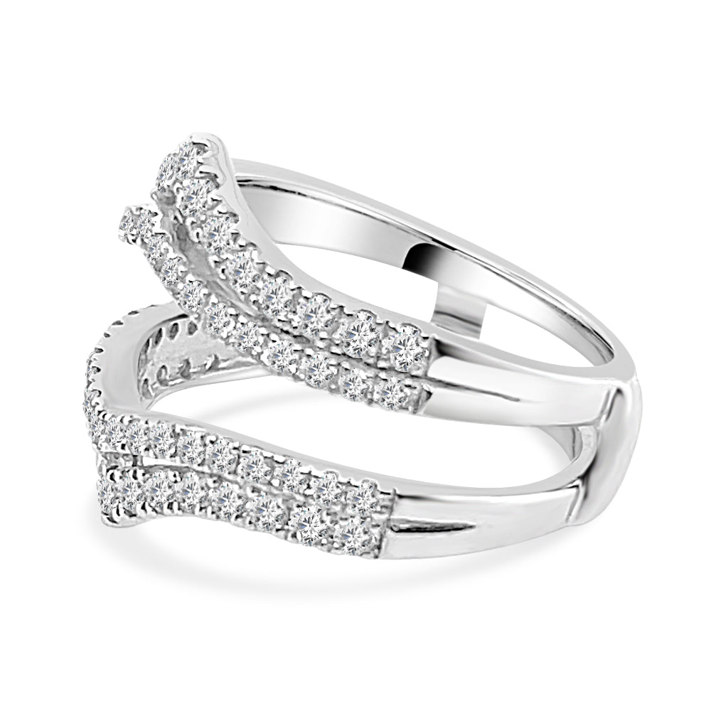 14K White Gold Bowed Double Band Ring Guard with 1.00ct Round Natural Diamond - Wedding Band