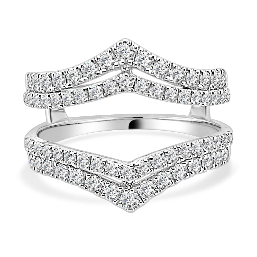 14K White Gold Bowed Double Band Ring Guard with 1.00ct Round Natural Diamond - Wedding Band