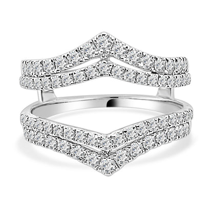 Bowed Double Band Ring Guard - 14 Karat White Gold - 1.00 Carat Round Natural Diamond Wedding Band