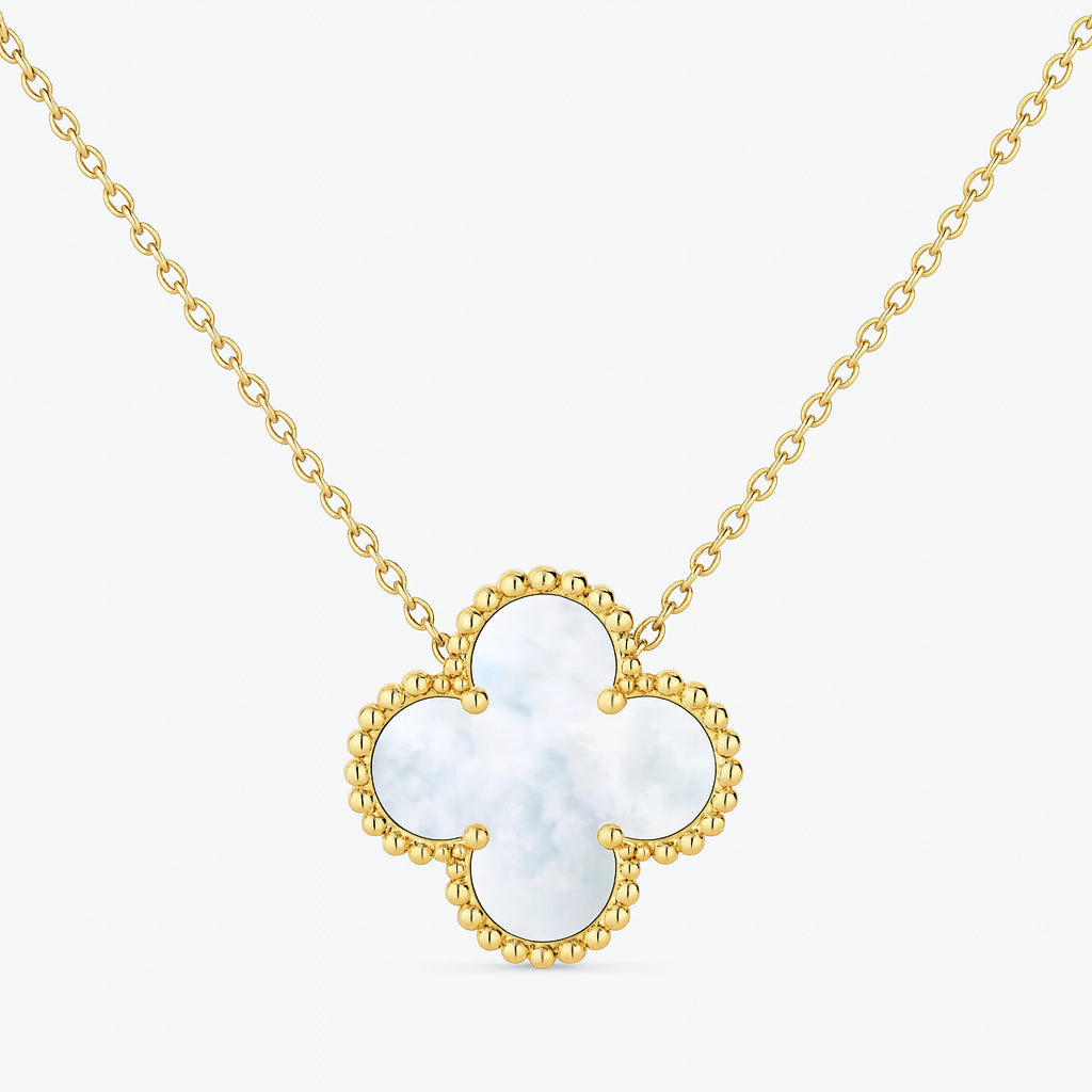 14 Karat Yellow Gold Mother of Pearl Clover Necklace